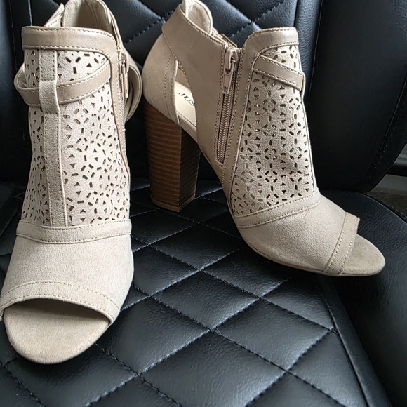 JustFab Shoes - JustFab Taupe Cut-Out Heeled Boots